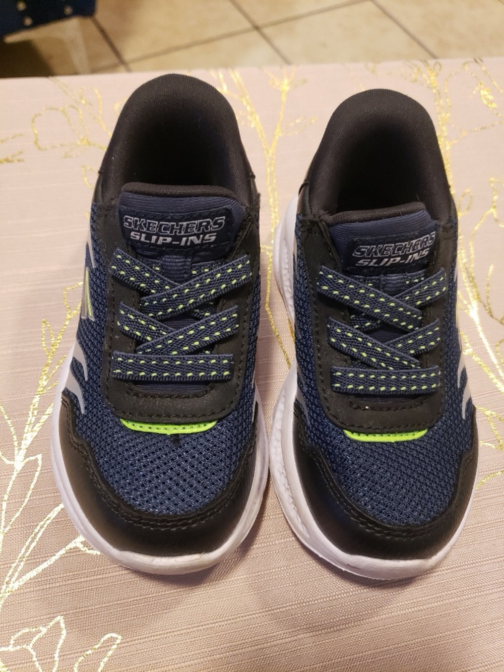 Skechers Navy, Black & Neon Green Kids Slip-Ins Sneakers